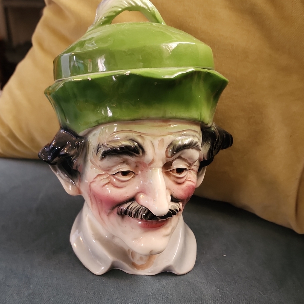 Vintage Tobacco Jar/humidor.  Older Man Face. Beautiful Coloring!